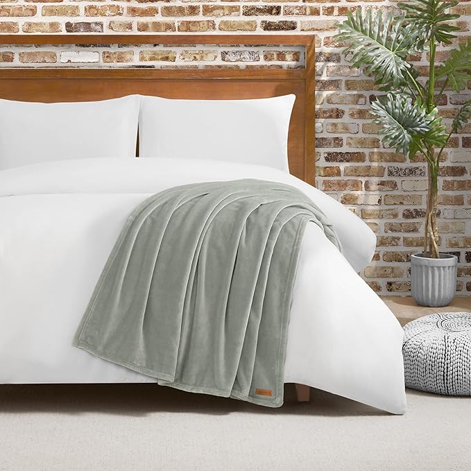 Lucky Brand Solid Plush 50"x70" Throw Blanket, Desert Sage Green - Soft, Cozy, and Timeless Comfort