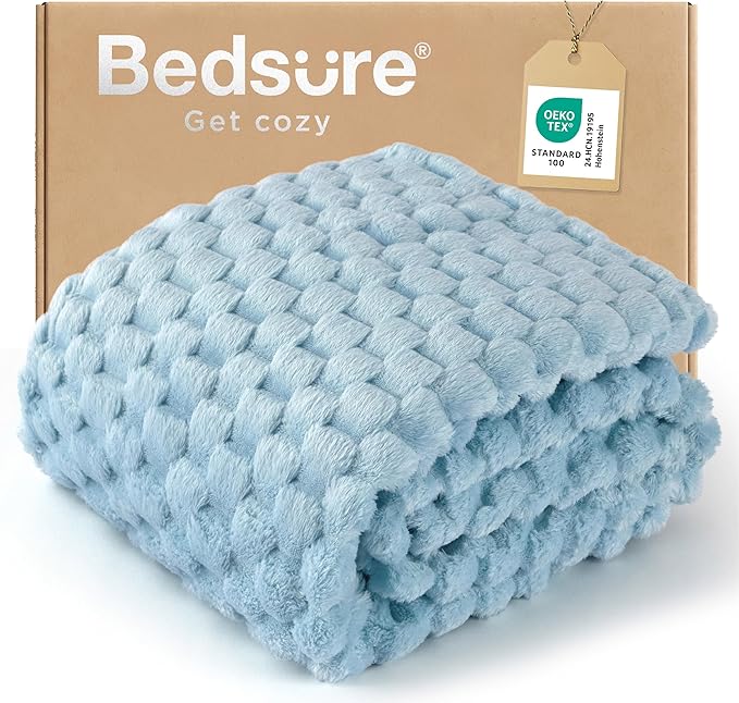 Bedsure Twin Blanket for Bed - 350GSM Fluffy Plush Bubble Blanket for College Dorm for Home Room Decor, GentleSoft Cute Fleece Soft Cozy Gifts for Women Girls, Light Blue, 60x80 Inches