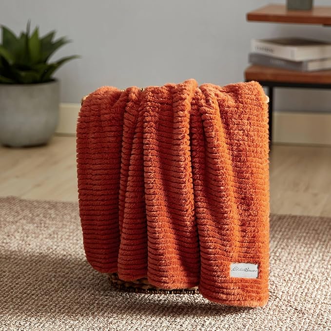 Eddie Bauer - Throw Blanket, Ultra-Soft Sherpa & Reversible Bedding for Year Round Comfort, Throw Blanket for Couch or Bed (Textured Solid Orange, 50" x 60")