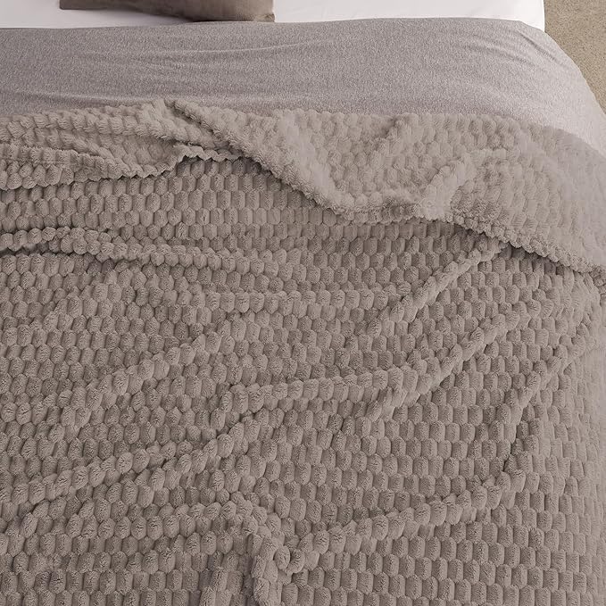 Super Soft Fleece Twin Blanket 50x70 Inches for Couch, Premium Silky with 3D Imitation Turtle Shell Jacquard Decorative Blankets, Lightweight and Cozy for Sofa.Taupe