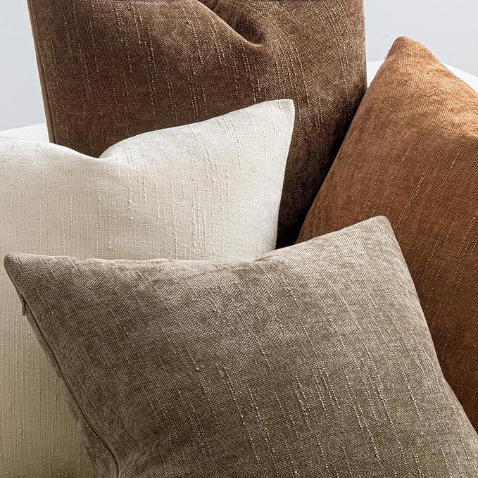 MIULEE Pack of 4 Decorative Throw Pillow Covers 22x22 Inch Brown Chenille Textured Throw Pillows Boho Farmhouse Rustic Accent Cushion Covers for Vintage Modern Home Decor Couch Sofa Bed Living Room