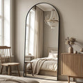 Antok Full Length Floor Mirror Arched Standing Mirror with Aluminum Frame - Freestanding Wall Mount Leaning Body Mirror for Bedroom Living Room Entryway, 76" L x 34" W, Black