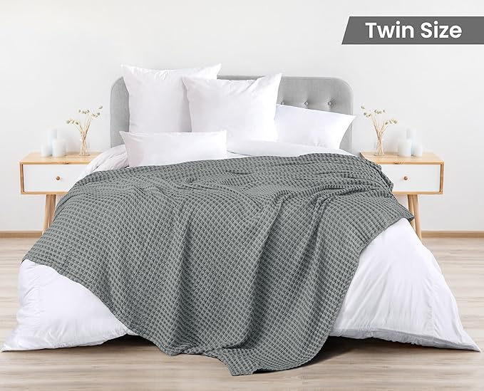 Utopia Bedding Cool Grey 100% Cotton Waffle Blanket 300 GSM [Twin - 90x72 Inch] Soft Lightweight Breathable Bed Blanket for All Season