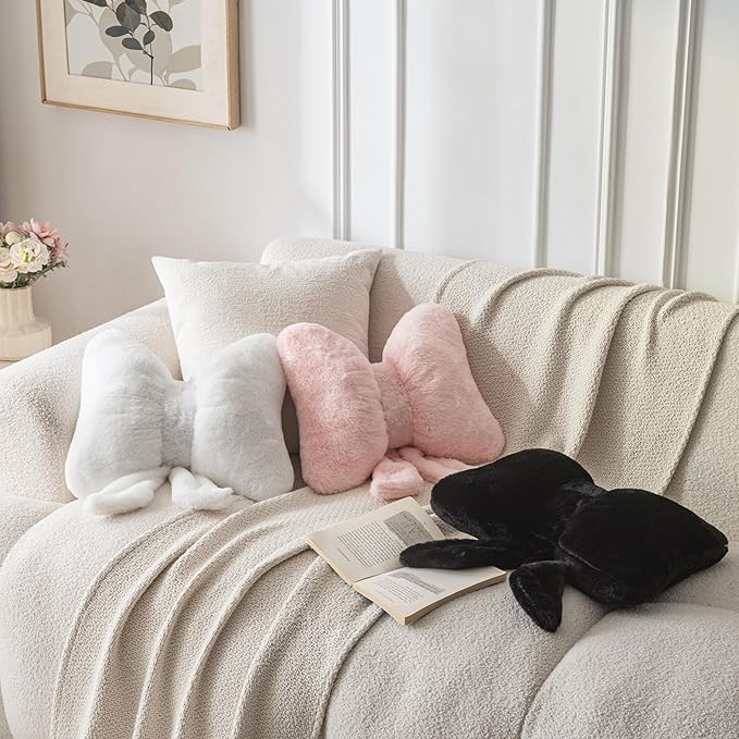 Bow Pillow Throw Pillows Butterfly Shaped Decorative Cute Pillows for Bed Sofa Cute Home Decor,Pink 14.5 * 12inch