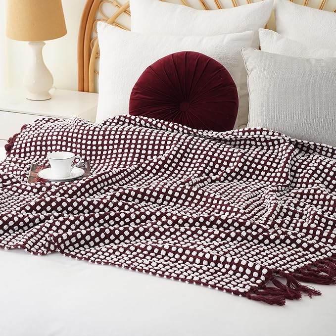 BATTILO Red Textured Dot Throw Blanket for Couch, Knit Fuzzy Fluffy Soft Blankets, Cozy Warm Lightweight Chenille Blanket for Bed, Sofa, Home Decor, 50"x60"