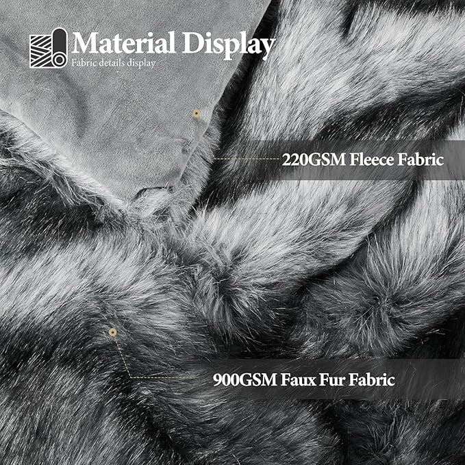 Touchat Luxury 1000GSM Faux Fur Throw Blanket, Super Heavy Thick Warm Cozy Blankets for Couch Bed Sofa, Plush Fuzzy Elegant Soft Reversible Mink Blanket for Living Room Bedroom 50''x60'', Grey&Black