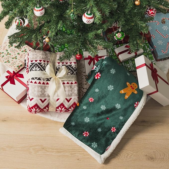 PAVILIA Premium Christmas Sherpa Throw Blanket, Red White Snowflake Holiday Blanket, Ultra-Soft Reversible Fleece Winter Throw for Home Decoration, Cozy Plush 50x60