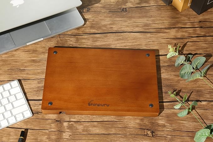 Shinpuru Wooden Valet Tray with Leather Inlay - Nightstand & Desk Organizer - EDC Essentials Catchall Tray for Keys, Phone, Wallet, Watch, Earbuds - Stylish Storage (Wood-Phone)
