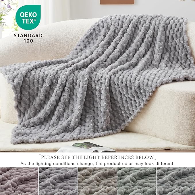 EXQ Home Fleece Throw Blanket for Couch and Bed, 3D Imitation Large Turtle Shell Jacquard Decorative Blankets, Plush Lightweight Fuzzy Flannel Blanket Suitable for All Seasons (50"×60",Light Grey)