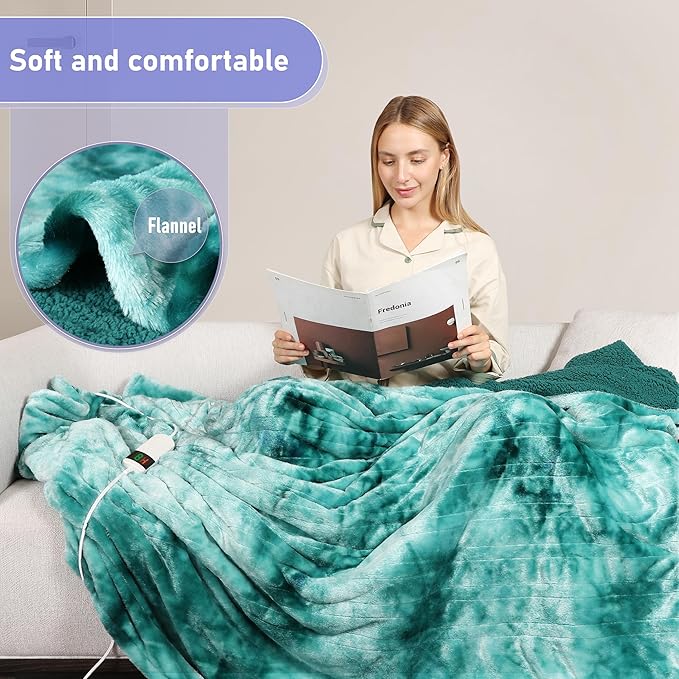 Electric Heated Blanket Full 72''x84''Size Faux Fur Heating Blanket 10 Heating Settings, 1-8h Timer & Overheat Protection, Machine Washable, Soft Flannel and Sherpa Full Body Warmth
