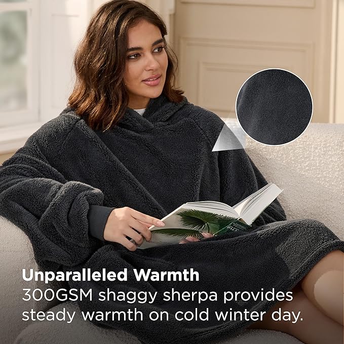 Bedsure Blanket Hoodie, Wearable Blanket Hoodie as Mothers Day Birthday Gifts for Women Men Mom Dad, Warm Cozy Hoodie Blanket Sweatshirt for Adult Women Men, Charcoal, Oversize