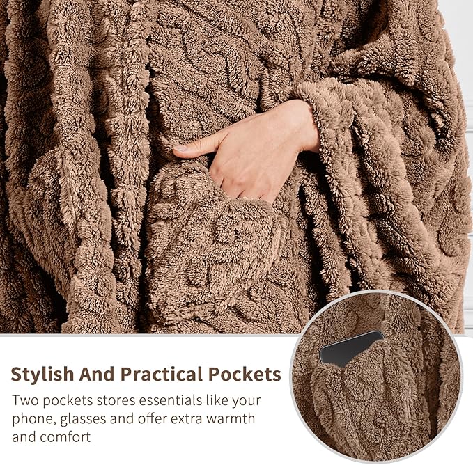 Wearable Blanket Sherpa Fleece Shawl Blanket with Pockets Blanket Poncho Cape for Adults, Cozy Shawl TV Throw Blankets