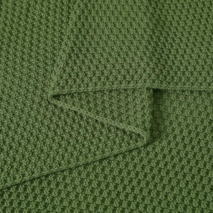 Longhui bedding Olive Green Knitted Throw Blanket for Couch, Soft, Cozy Machine Washable 100% Cotton Sofa Knit Blankets, Heavy 3.0lb Weight, 51 x 63 Inches, Green Color.