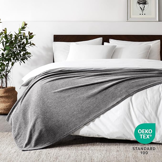 Bare Home Polar Fleece Blanket - Extra Long - Heathered Light Grey - Warm & Cozy - Premium Fleece Throw for Bed, Camping and Travel - Lightweight (Twin/Twin XL, Heathered Light Grey)