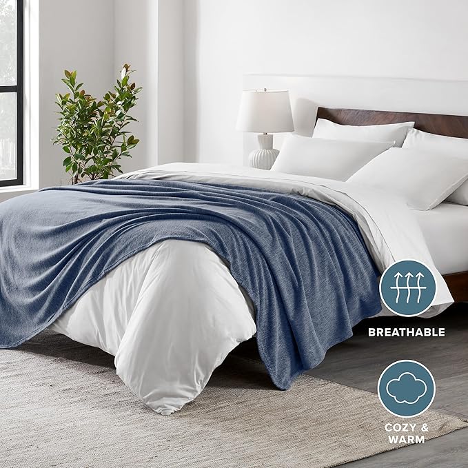 Bare Home Polar Fleece Blanket - Throw - Heathered Dark Blue - Warm & Cozy - Premium Fleece for Bed, Sofa, Camping, Travel and Cold Nights - Lightweight Blanket (Throw, Heathered Dark Blue)