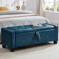 48" PU Leather Storage Ottoman Bench for Bedroom Bed End,Tufted Faux Leather Ottomans with Storage for Living Room,Bedside,Entryway,Modern Window Benches with Seating (PU Blue, 48")