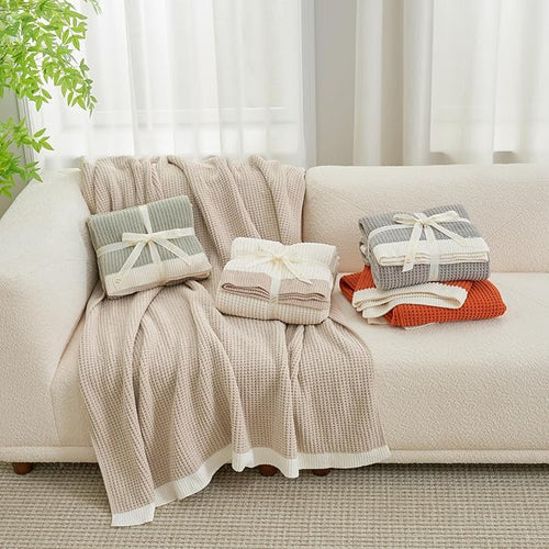 Amélie Home Waffle Throw Blanket for Couch, Soft Cozy Chenille Knit Blanket Warm Decorative Throw for Sofa, 50"x60", Burnt Orange
