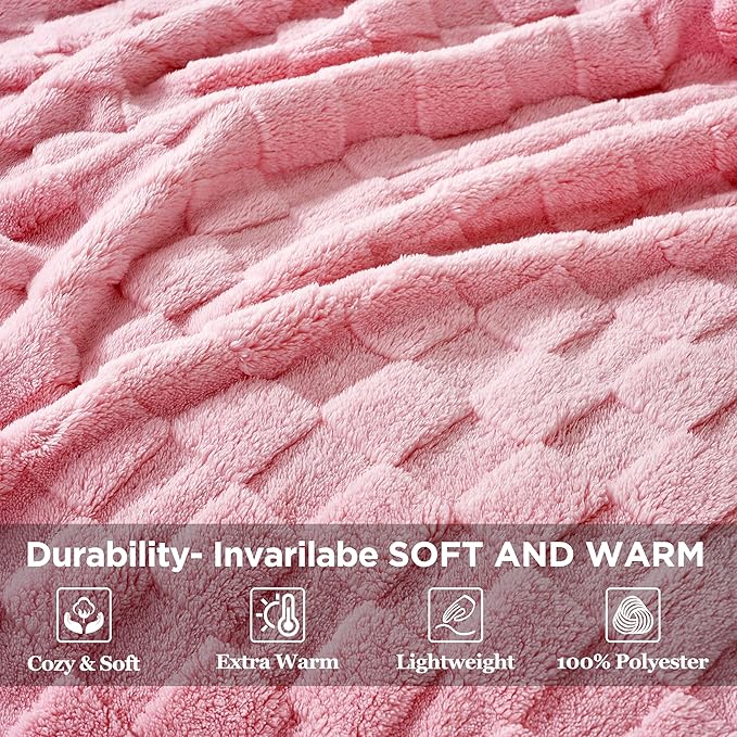 Zyrah Pink Fleece Twin for Couch Super Soft Twin Blanket 3D Checkered Design Lightweight Decorative Fuzzy Cozy Blankets for Sofa Chair Bed 60x80 Inches