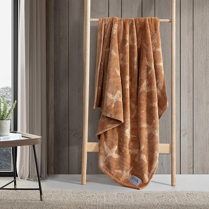 Eddie Bauer - Throw Blanket, Ultra-Soft & Embossed Plush Bedding, Blanket for Couch & Bed (Geese Brown, 50" x 70")