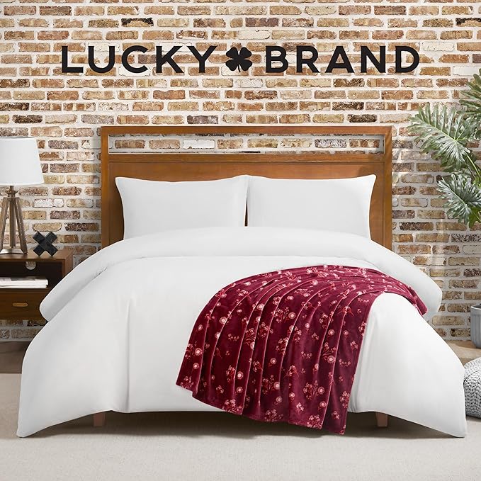 Lucky Brand Daisy Red Floral 50"X70" Cozy Plush Blanket - Premium Microfiber Throw for Luxurious Comfort and Style