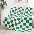 Exclusivo Mezcla Checkered Throw Blanket, Super Soft and Warm Fluffy Fleece Blanket for Couch, Sofa, Bed, Cute Plaid Pattern, Green, 50" x 60"