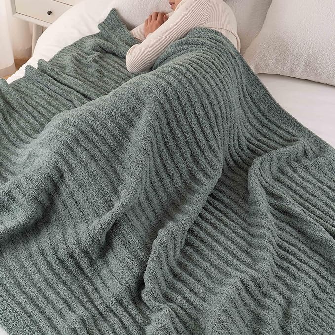 BATTILO Sage Green Throw Blanket, Fuzzy Soft Green Throw Blankets, Warm Lightweight Knit Blanket for Bed, Sofa, Spring Home Decor, 50"x60"