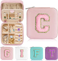 Parima Travel Essentials for Women Jewelry Box, Travel Accessories for Teen Girls Trendy Stuff | Necklace Organizer Earrings Organizer Ring Organizer - Letter C, Pink