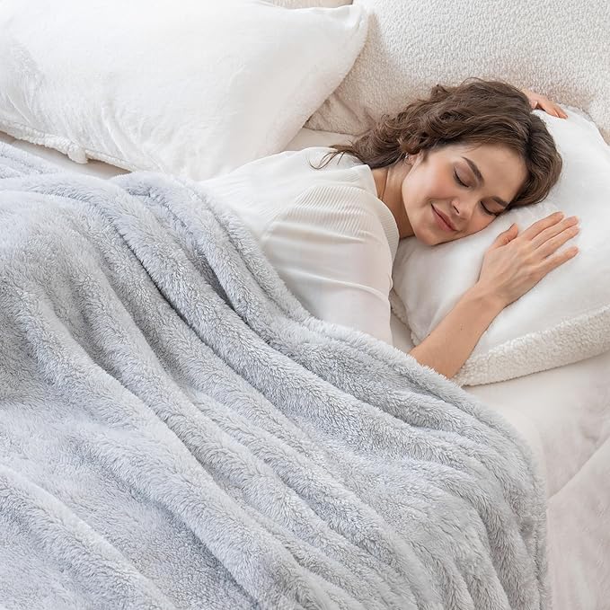 Berkshire Blanket Classic Extra-Fluffy™ Plush Blanket Twin Size, Soft Fuzzy Fluffy Long Hair Blanket for Couch Sofa Bed, Microchip, 60x92 Inches