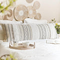 BlissBlush 20X54 Oversized Large Lumbar Pillow Cover for Bed, Rectangular Long Decorative Throw Pillowcase, Cotton Boho Accent Cushion with Black Tufted Pattern and Tassels, Cream Neutral (Cover Only)