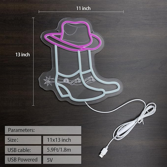 Neon Sign LED Light (Pink Cowboy Boots)