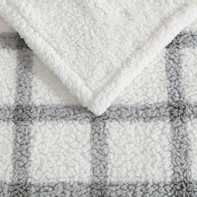 Eddie Bauer - Throw Blanket, Ultra-Soft Plush Bedding with Faux Shearling Reverse, Blanket for Couch & Bed (Bunkhouse Plaid Grey, 50" x 60")