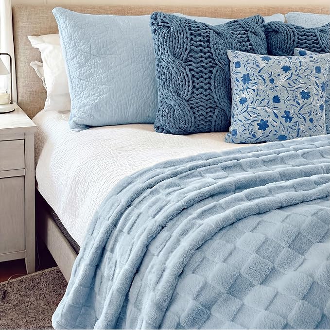 Bedsure GentleSoft Light Blue Throw Blanket for Couch - Super Soft Cozy Blankets Gifts for Women Men Girls, Cute Small Fleece Throws for Bedroom Home Decor, 50x70 Inches