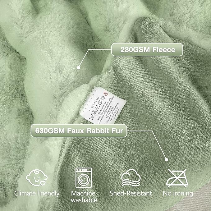 Sage Green Fluffy Comfy Blanket for Couch Living Room 50x60 Faux Fur Throw Blanket for Bed Soft Furry Cozy Best Housewarming Home Decor Gifts 860 GSM