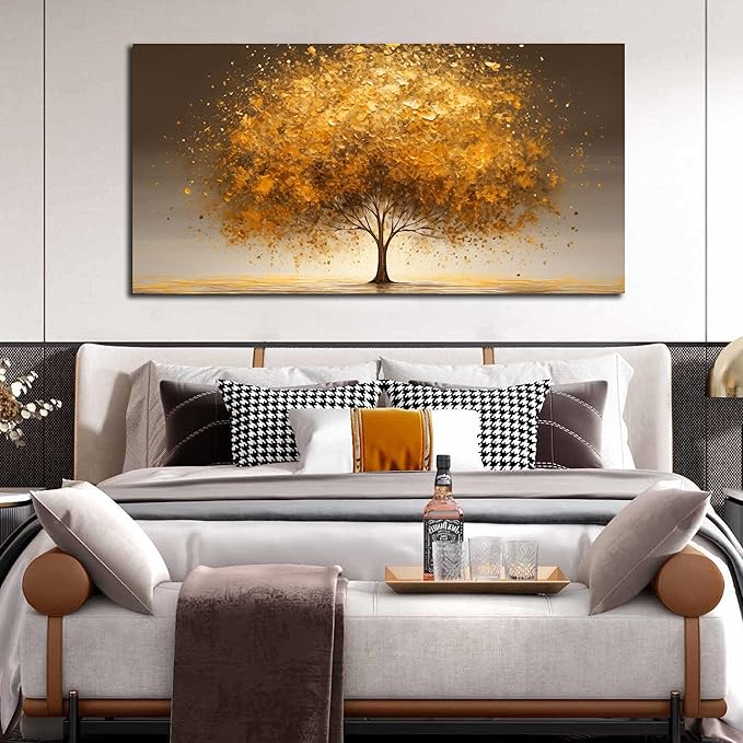 Tree Wall Art for Office Large Wall Art for Living Room Gold Canvas Art Wall Decor for Bedroom Size 29 x 59 Inch