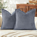 Mecatny Corduroy Throw Pillow Covers 26x26 Set of 2, Neutral Decorative Soft Boho Couch Pillow Covers with Broadside for Sofa Living Room, Blue Grey
