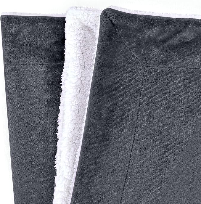 Mocassi Premium Ultra-Soft Flannel Fleece Sherpa Throw Blanket - Warm Cozy Reversible Plush Micromink Blanket for Couch, Bed and Sofa - Fluffy, Christmas Winter Bedding Gift, Queen, Gray