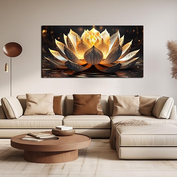 Lotus Flower Pictures Wall Decor for Bedroom Gold Room Wall Decor for Women Modern Canvas Prints Wall Art Size 24 x 48 Inch
