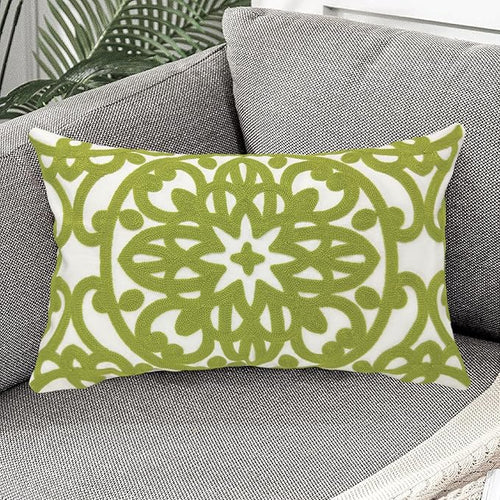 Alysheer Embroidered Lumbar Decorative Throw Pillow Cover 12 x 20 inches, Classic Mandala Chic Pattern Avocado Green Farmhouse Cushion Case for Sofa Couch Bed Living Room(Chartreuse Green)
