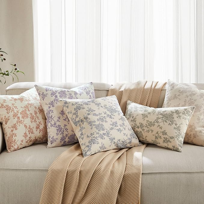 100% Cotton French Pastoral Throw Pillow Covers Set of 2, 20x20 Inch Grey Farmhouse Decorative Cushion Covers for Sofa Bed Living Room Home Decor