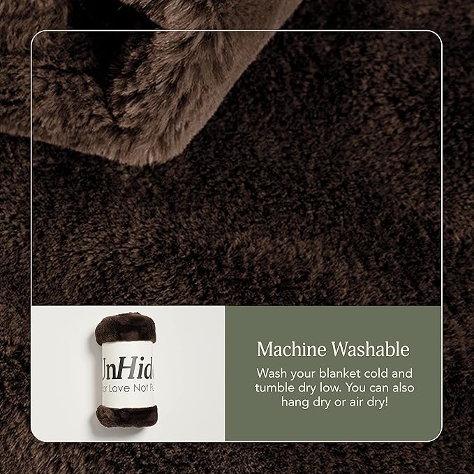 UnHide Lil’ Marsh Faux Fur Blanket - Lightweight, Soft Throw Blanket - Machine Washable - Ideal for Bed, Couch, or Reading Chair- Medium (60" x 80") Chocolate Hair