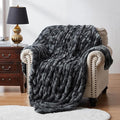 WDCOZY Ruched Faux Fur Throw Blanket Soft Cozy Fluffy Luxurious Blankets Couch Bed Sofa Chair Home Decor Warm Furry Fall Winter Plush Rabbit Fur Bubble Blanket 50" x 60", Charcoal Gray Dark Grey