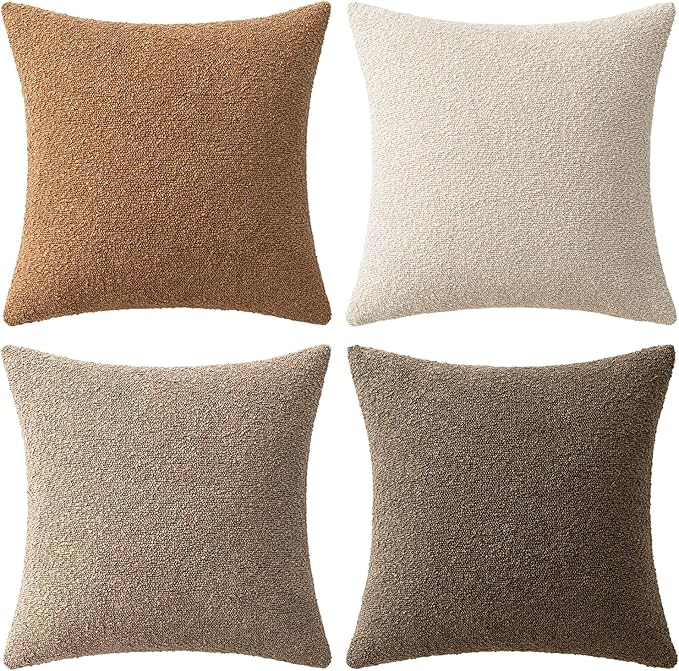 MIULEE Pack of 4 Decorative Textured Boucle Throw Pillow Covers 24x24 Inch Neutral Brown Accent Euro Sham Pillow Cases Couch Cushion Covers Modern Farmhouse Boho Chair Sofa Bed Room Home Decor