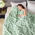 Luxury 1000GSM Faux Rabbit Fur Throw Blanket, Super Heavy Warm Cozy Blankets for Couch Bed Sofa, Bubble Plush Fuzzy Elegant Soft Reversible Mink Blanket for Living Room Bedroom, Green