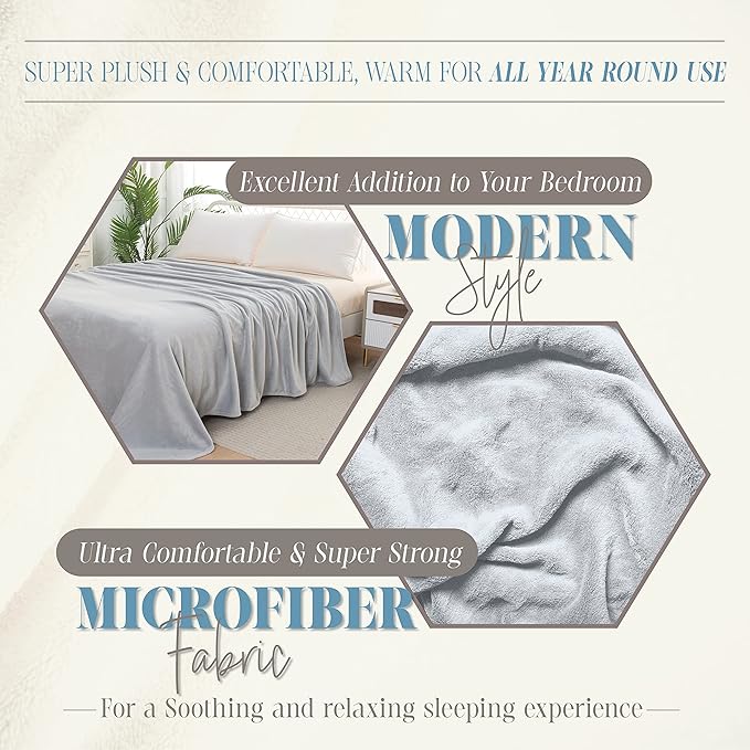 Elegant Comfort Luxury Velvety Feel Blanket, All-Season Lightweight Blanket, Ultra Plush, Soft, Cozy-Fuzzy Flannel Fleece for Couch, Sofa, Bed, Travel, Solid Design, King/California King, Silver Gray