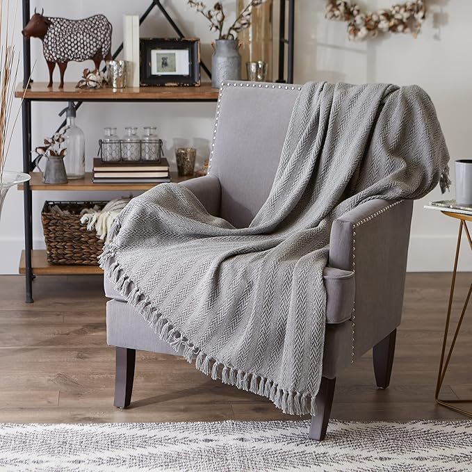 DII Industrial Tonal Textured Woven Throw 50x60, Cool Gray