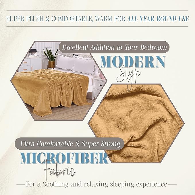 Elegant Comfort Luxury Velvety Feel Blanket, All-Season Lightweight Blanket, Ultra Plush, Soft, Cozy-Fuzzy Flannel Fleece for Couch, Sofa, Bed, Travel, Solid Design, Twin/Twin XL, Gold-Yellow