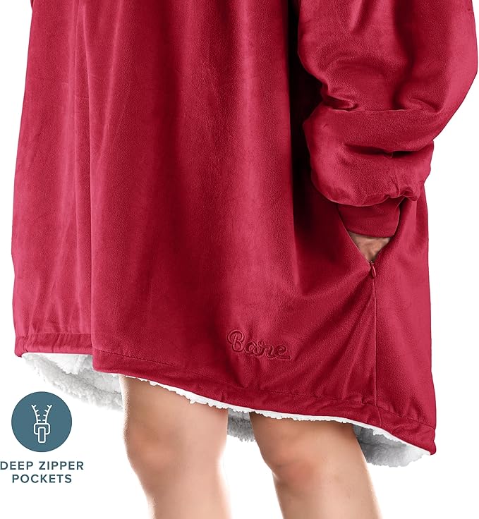 Bare Home Wearable Blanket Hoodie - Soft Plush Sherpa - Warm and Cozy - Oversized Wearable Blanket - Adult & Kid Sizes