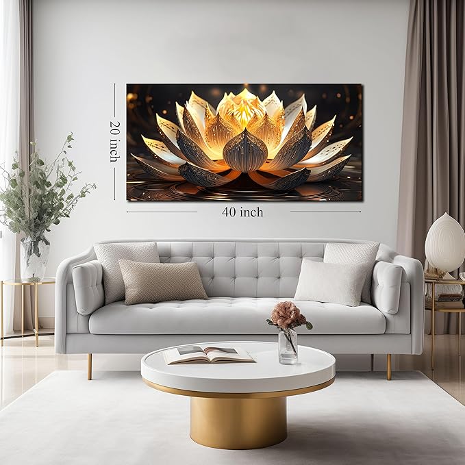 TYTAUPT Lotus Flower Canvas Wall Art For Bedroom Women Gold And Yellow Wall Decor For Living Room Teen Girl Room Decor 20 x 40 Inch Wrapped Canvas