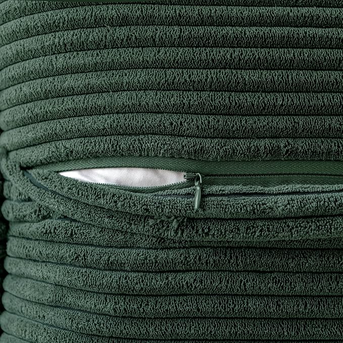 MIULEE Decorative Euro Sham Throw Pillow Covers for Couch Bed Livingroom 24x24 Inch Set of 2 Dark Green Boho Accent Throw Pllows Broadside Striped Patchwork Soft Corduroy Pillowcases