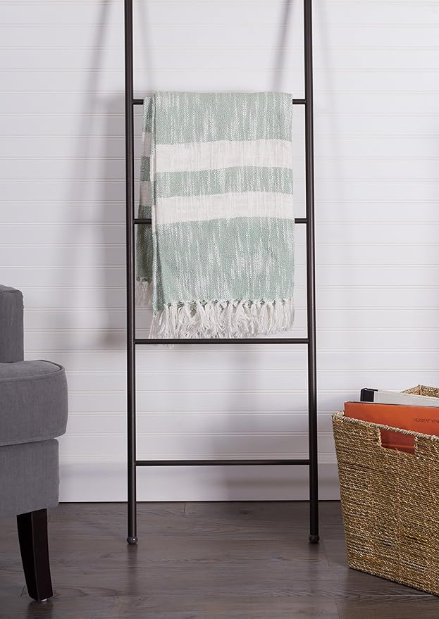 DII Mid-Century Modern Slub Stripe Woven Throw, Mint, 50x60